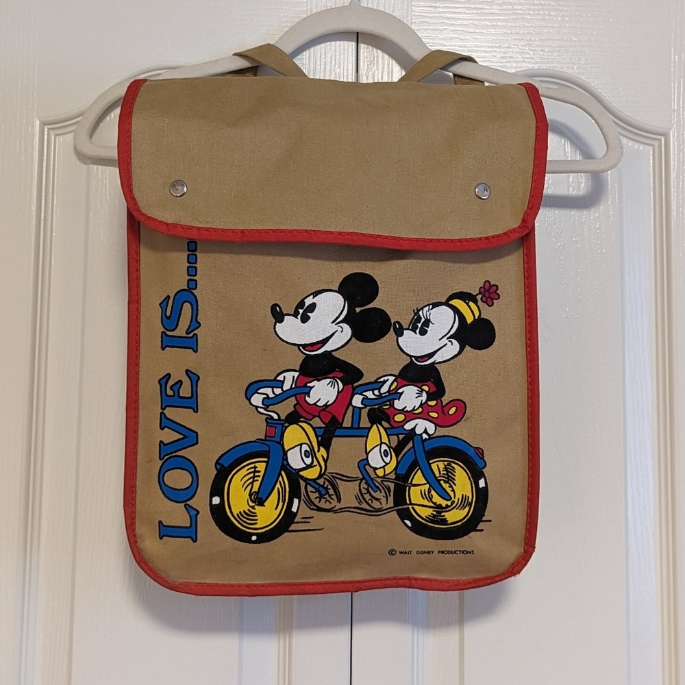 Rare Vintage 70s "Love Is" Mickey and Minnie Mouse Backpack